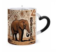 TKJMCSW Coffee Mug 11 Oz Primitive African Elephant Color Changing Mugs, Heat Changing Coffee Mugs with Handle, Heat Sensitive Magic Mug for Women Men Funny Ceramic Cup for Tea Latte Milk Cocoa