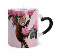 TKJMCSW Coffee Mug 11 Oz Red Panda in Azaleas Color Changing Mugs, Heat Changing Coffee Mugs with Handle, Heat Sensitive Magic Mug for Women Men Funny Ceramic Cup for Tea Latte Milk Cocoa