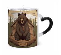 TKJMCSW Coffee Mug 11 Oz Rustic Lodge Bear Color Changing Mugs, Heat Changing Coffee Mugs with Handle, Heat Sensitive Magic Mug for Women Men Funny Ceramic Cup for Tea Latte Milk Cocoa