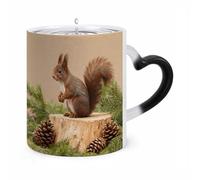 TKJMCSW Coffee Mug 11 Oz Squirrel on Brown Stump Color Changing Mugs, Heat Changing Coffee Mugs with Handle, Heat Sensitive Magic Mug for Women Men Funny Ceramic Cup for Tea Latte Milk Cocoa