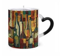 TKJMCSW Coffee Mug 11 Oz Wine Bottle Art Color Changing Mugs, Heat Changing Coffee Mugs with Handle, Heat Sensitive Magic Mug for Women Men Funny Ceramic Cup for Tea Latte Milk Cocoa