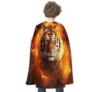 TKJMCSW Cool Tiger in Flame Renaissance Cape Reversible Halloween Cloak for Cosplay Party Medieval Costume Masquerade Outfit