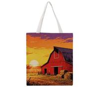 TKJMCSW Country Barn Sunset Canvas Tote Bag for Women with Handles Reusable Grocery Cloth Bag Foldable Tote Purse Travel Casual Everyday Shoulder Bags Shopping Handbag for Teacher Nurse Gift