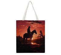 TKJMCSW Cowboy West Canvas Tote Bag for Women with Handles Reusable Grocery Cloth Bag Foldable Tote Purse Travel Casual Everyday Shoulder Bags Shopping Handbag for Teacher Nurse Gift