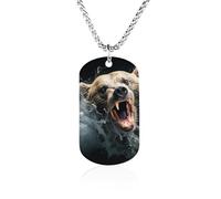 TKJMCSW Custom Bear Holding Fish Dog Tag Necklace 23.6" Chain Personalized Photo Pendant for Men Women Stainless Steel Memorial Picture Couple Necklace Jewelry Keepsake Bereavement Sympathy Gifts