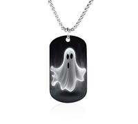TKJMCSW Custom Black Halloween Ghost Dog Tag Necklace 23.6" Chain Personalized Photo Pendant for Men Women Stainless Steel Memorial Picture Couple Necklace Jewelry Keepsake Bereavement Sympathy Gifts