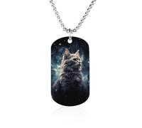 TKJMCSW Custom Cat in The Nebula Dog Tag Necklace 23.6" Chain Personalized Photo Pendant for Men Women Stainless Steel Memorial Picture Couple Necklace Jewelry Keepsake Bereavement Sympathy Gifts