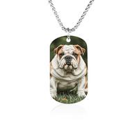 TKJMCSW Custom Cute English Bulldog Dog Tag Necklace 23.6" Chain Personalized Photo Pendant for Men Women Stainless Steel Memorial Picture Couple Necklace Jewelry Keepsake Bereavement Sympathy Gifts