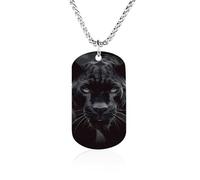 TKJMCSW Custom Cute Panther Dog Tag Necklace 23.6" Chain Personalized Photo Pendant for Men Women Stainless Steel Memorial Picture Couple Necklace Jewelry Keepsake Bereavement Sympathy Gifts