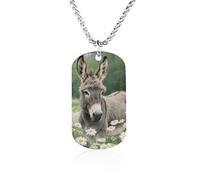 TKJMCSW Custom Donkey in Daisy Bush Dog Tag Necklace 23.6" Chain Personalized Photo Pendant for Men Women Stainless Steel Memorial Picture Couple Necklace Jewelry Keepsake Bereavement Sympathy Gifts