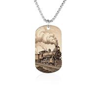 TKJMCSW Custom Etching Train Dog Tag Necklace 23.6" Chain Personalized Photo Pendant for Men Women Stainless Steel Memorial Picture Couple Necklace Jewelry Keepsake Bereavement Sympathy Gifts