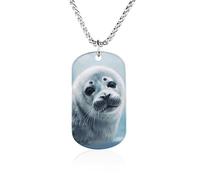 TKJMCSW Custom Harp Seal Painting Dog Tag Necklace 23.6" Chain Personalized Photo Pendant for Men Women Stainless Steel Memorial Picture Couple Necklace Jewelry Keepsake Bereavement Sympathy Gifts