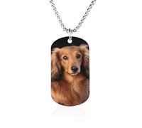 TKJMCSW Custom Long Haired Dachshund Dog Tag Necklace 23.6" Chain Personalized Photo Pendant for Men Women Stainless Steel Memorial Picture Couple Necklace Jewelry Keepsake Bereavement Sympathy Gifts