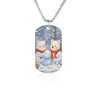 TKJMCSW Custom Lovely Snow Bear Dog Tag Necklace 23.6" Chain Personalized Photo Pendant for Men Women Stainless Steel Memorial Picture Couple Necklace Jewelry Keepsake Bereavement Sympathy Gifts