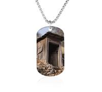 TKJMCSW Custom Old Ancient Outhouse Dog Tag Necklace 23.6" Chain Personalized Photo Pendant for Men Women Stainless Steel Memorial Picture Couple Necklace Jewelry Keepsake Bereavement Sympathy Gifts