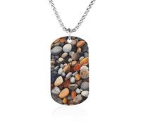 TKJMCSW Custom Rocks And Pebbles Dog Tag Necklace 23.6" Chain Personalized Photo Pendant for Men Women Stainless Steel Memorial Picture Couple Necklace Jewelry Keepsake Bereavement Sympathy Gifts
