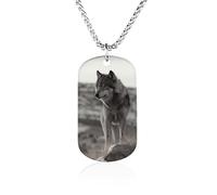 TKJMCSW Custom Wolf On The Grass Dog Tag Necklace 23.6" Chain Personalized Photo Pendant for Men Women Stainless Steel Memorial Picture Couple Necklace Jewelry Keepsake Bereavement Sympathy Gifts