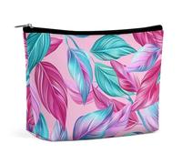 TKJMCSW Cyan Leaf Pattern Cosmetic Bags for Women Men Waterproof Travel Toiletry Bag Large Capacity Makeup Bags PU Leather Cute Makeup Pouch Protable Travel Bag for Toiletries