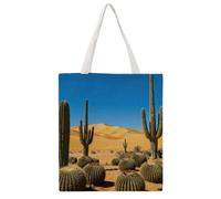 TKJMCSW Desert Cactus View Canvas Tote Bag for Women with Handles Reusable Grocery Cloth Bag Foldable Tote Purse Travel Casual Everyday Shoulder Bags Shopping Handbag for Teacher Nurse Gift