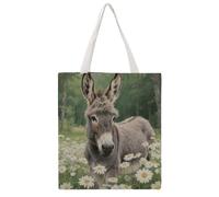TKJMCSW Donkey in Daisy Bush Canvas Tote Bag for Women with Handles Reusable Grocery Cloth Bag Foldable Tote Purse Travel Casual Everyday Shoulder Bags Shopping Handbag for Teacher Nurse Gift