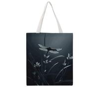 TKJMCSW Dragonfly Silhouette Canvas Tote Bag for Women with Handles Reusable Grocery Cloth Bag Foldable Tote Purse Travel Casual Everyday Shoulder Bags Shopping Handbag for Teacher Nurse Gift