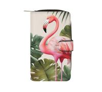 TKJMCSW Flamingo Palm Trees Leaf Leather Wallets for Women with 12 Card Slots Zip Credit Card Holder Long Clutch with Coin Purse Id Window Travel Cash Wallet
