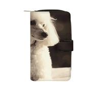 TKJMCSW French Poodle Leather Wallets for Women with 12 Card Slots Zip Credit Card Holder Long Clutch with Coin Purse Id Window Travel Cash Wallet