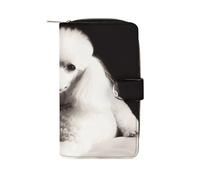TKJMCSW French Poodle Leather Wallets for Women with 12 Card Slots Zip Credit Card Holder Long Clutch with Coin Purse Id Window Travel Cash Wallet