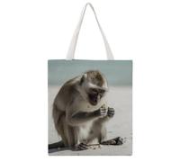 TKJMCSW Fun Monkey Canvas Tote Bag for Women with Handles Reusable Grocery Cloth Bag Foldable Tote Purse Travel Casual Everyday Shoulder Bags Shopping Handbag for Teacher Nurse Gift