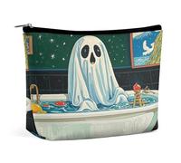 TKJMCSW Funny Ghost in The Bathtub Cosmetic Bags for Women Men Waterproof Travel Toiletry Bag Large Capacity Makeup Bags PU Leather Cute Makeup Pouch Protable Travel Bag for Toiletries