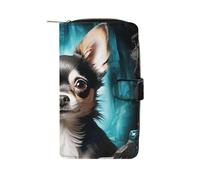 TKJMCSW Gem Cave Chihuahua Leather Wallets for Women with 12 Card Slots Zip Credit Card Holder Long Clutch with Coin Purse Id Window Travel Cash Wallet