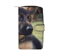 TKJMCSW German Shepherd Puppy Leather Wallets for Women with 12 Card Slots Zip Credit Card Holder Long Clutch with Coin Purse Id Window Travel Cash Wallet