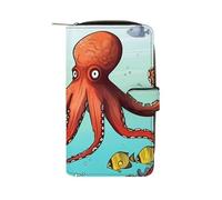 TKJMCSW Giant Octopus Leather Wallets for Women with 12 Card Slots Zip Credit Card Holder Long Clutch with Coin Purse Id Window Travel Cash Wallet