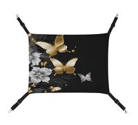 TKJMCSW Gold White Butterflies Black Cat Cage Hammock Cat Hammock for Cage Rat Hammock Ferret Hammock Cat Hammock for Large Cats Hanging Cat Bed Cat Hammock Bed Chinchilla Hammock Pet Hammock