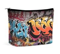 TKJMCSW Graffiti Hip Hop Cosmetic Bags for Women Men Waterproof Travel Toiletry Bag Large Capacity Makeup Bags PU Leather Cute Makeup Pouch Protable Travel Bag for Toiletries, white, One Size