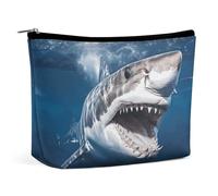 TKJMCSW Great White Shark Opens Mouth Cosmetic Bags for Women Men Waterproof Travel Toiletry Bag Large Capacity Makeup Bags PU Leather Cute Makeup Pouch Protable Travel Bag for Toiletries, white, One
