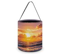 TKJMCSW Halloween Trick Or Treat Bucket Beach Sunset Waves Candy Bag with Handle Reusable Goodie Basket Tote Large Snack Grocery Party Favors Supplies