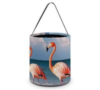 TKJMCSW Halloween Trick Or Treat Bucket Flamingo On The Beach Candy Bag with Handle Reusable Goodie Basket Tote Large Snack Grocery Party Favors Supplies