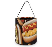 TKJMCSW Halloween Trick Or Treat Bucket Fun Food Hot Dogs Candy Bag with Handle Reusable Goodie Basket Tote Large Snack Grocery Party Favors Supplies