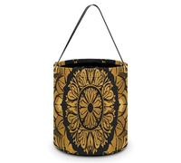 TKJMCSW Halloween Trick Or Treat Bucket in Gold And Black Candy Bag with Handle Reusable Goodie Basket Tote Large Snack Grocery Party Favors Supplies