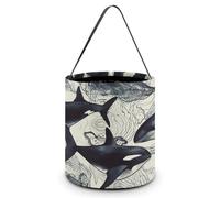 TKJMCSW Halloween Trick Or Treat Bucket Killer Whale Candy Bag with Handle Reusable Goodie Basket Tote Large Snack Grocery Party Favors Supplies