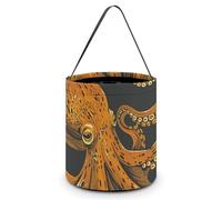 TKJMCSW Halloween Trick Or Treat Bucket Orange Octopus Pattern Candy Bag with Handle Reusable Goodie Basket Tote Large Snack Grocery Party Favors Supplies