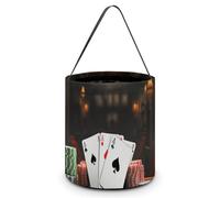 TKJMCSW Halloween Trick Or Treat Bucket Poker Tournament Candy Bag with Handle Reusable Goodie Basket Tote Large Snack Grocery Party Favors Supplies