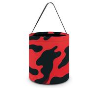 TKJMCSW Halloween Trick Or Treat Bucket Red And Black Camouflage Candy Bag with Handle Reusable Goodie Basket Tote Large Snack Grocery Party Favors Supplies