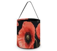 TKJMCSW Halloween Trick Or Treat Bucket Red Poppy Flowers Leaves Candy Bag with Handle Reusable Goodie Basket Tote Large Snack Grocery Party Favors Supplies