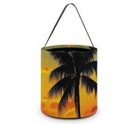 TKJMCSW Halloween Trick Or Treat Bucket Sunset Palm Tree Candy Bag with Handle Reusable Goodie Basket Tote Large Snack Grocery Party Favors Supplies