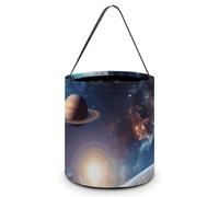 TKJMCSW Halloween Trick Or Treat Bucket Universe Galaxy Candy Bag with Handle Reusable Goodie Basket Tote Large Snack Grocery Party Favors Supplies