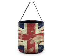 TKJMCSW Halloween Trick Or Treat Bucket Vintage Union Jack British Flag Candy Bag with Handle Reusable Goodie Basket Tote Large Snack Grocery Party Favors Supplies