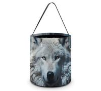 TKJMCSW Halloween Trick Or Treat Bucket Wolf Sitting in The Snow Candy Bag with Handle Reusable Goodie Basket Tote Large Snack Grocery Party Favors Supplies