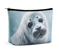 TKJMCSW Harp Seal Painting Wallpaper Cosmetic Bags for Women Men Waterproof Travel Toiletry Bag Large Capacity Makeup Bags PU Leather Cute Makeup Pouch Protable Travel Bag for Toiletries, white, One